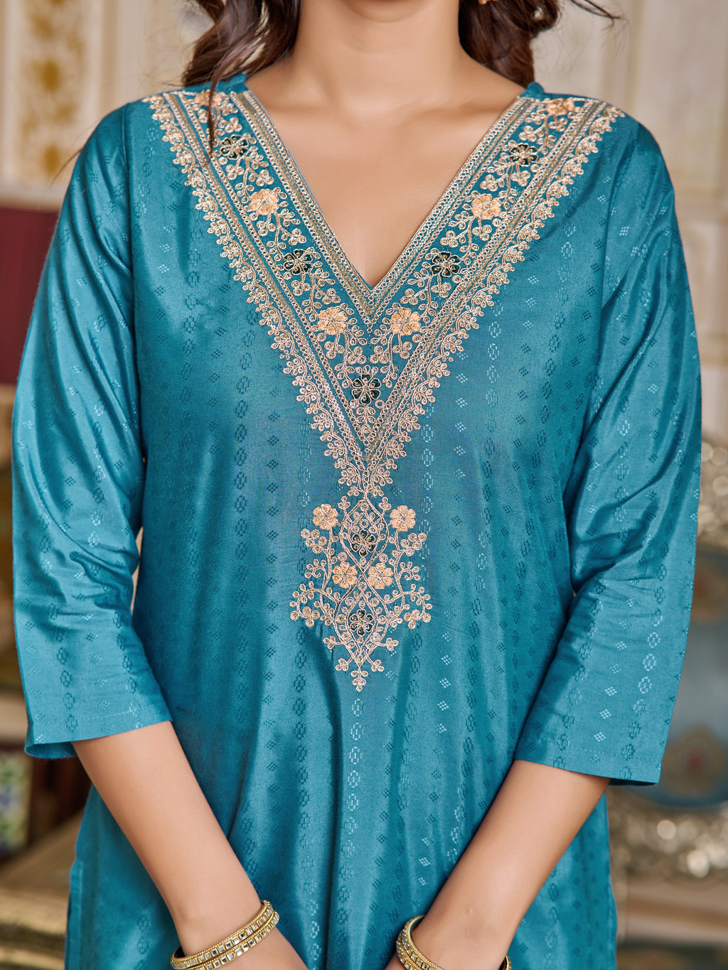 Embroidered Viscose Rayon Kurta Set with Pant & Dupatta