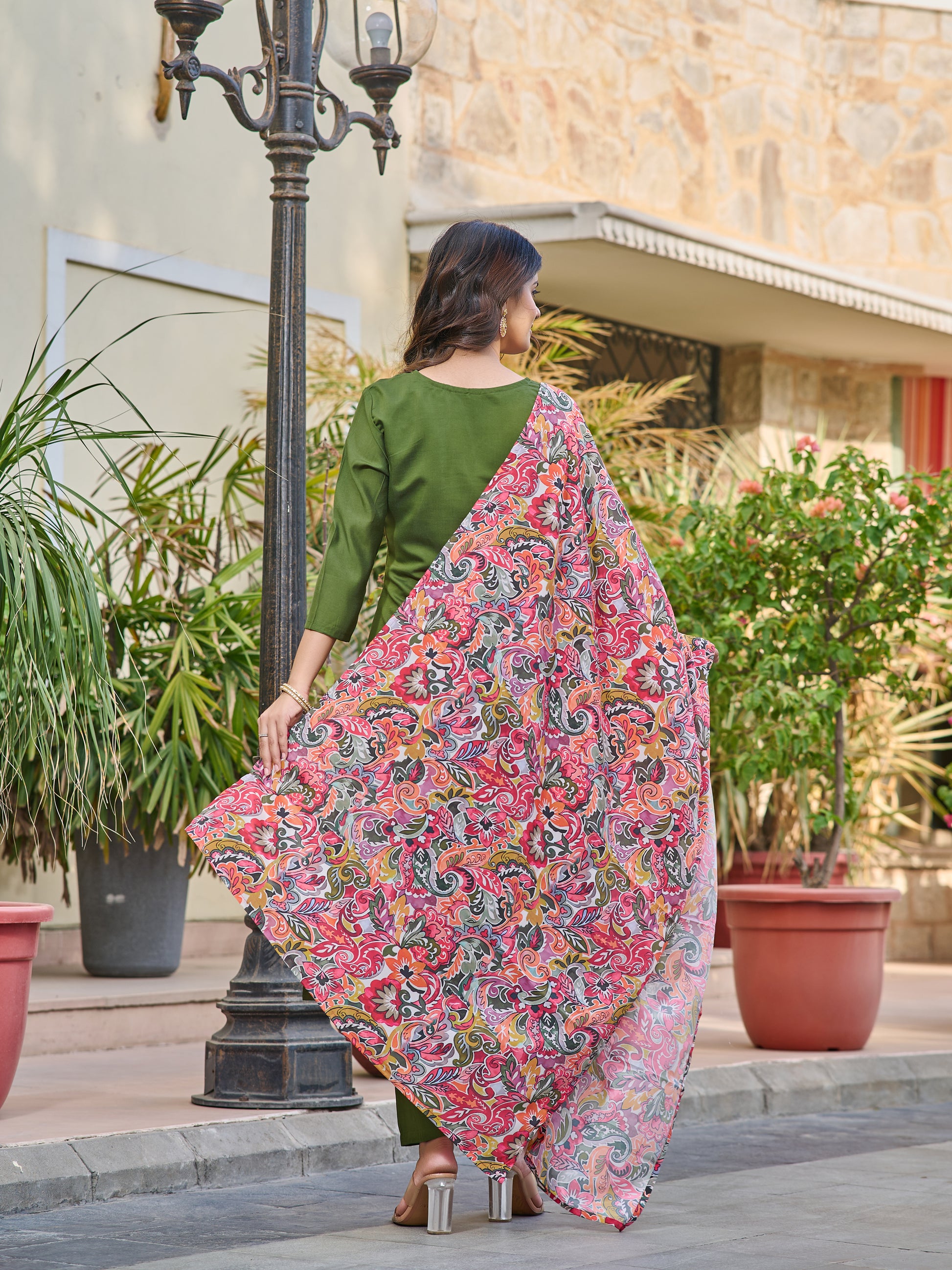 Embroidered Chanderi Kurta Set with Pant & Dupatta