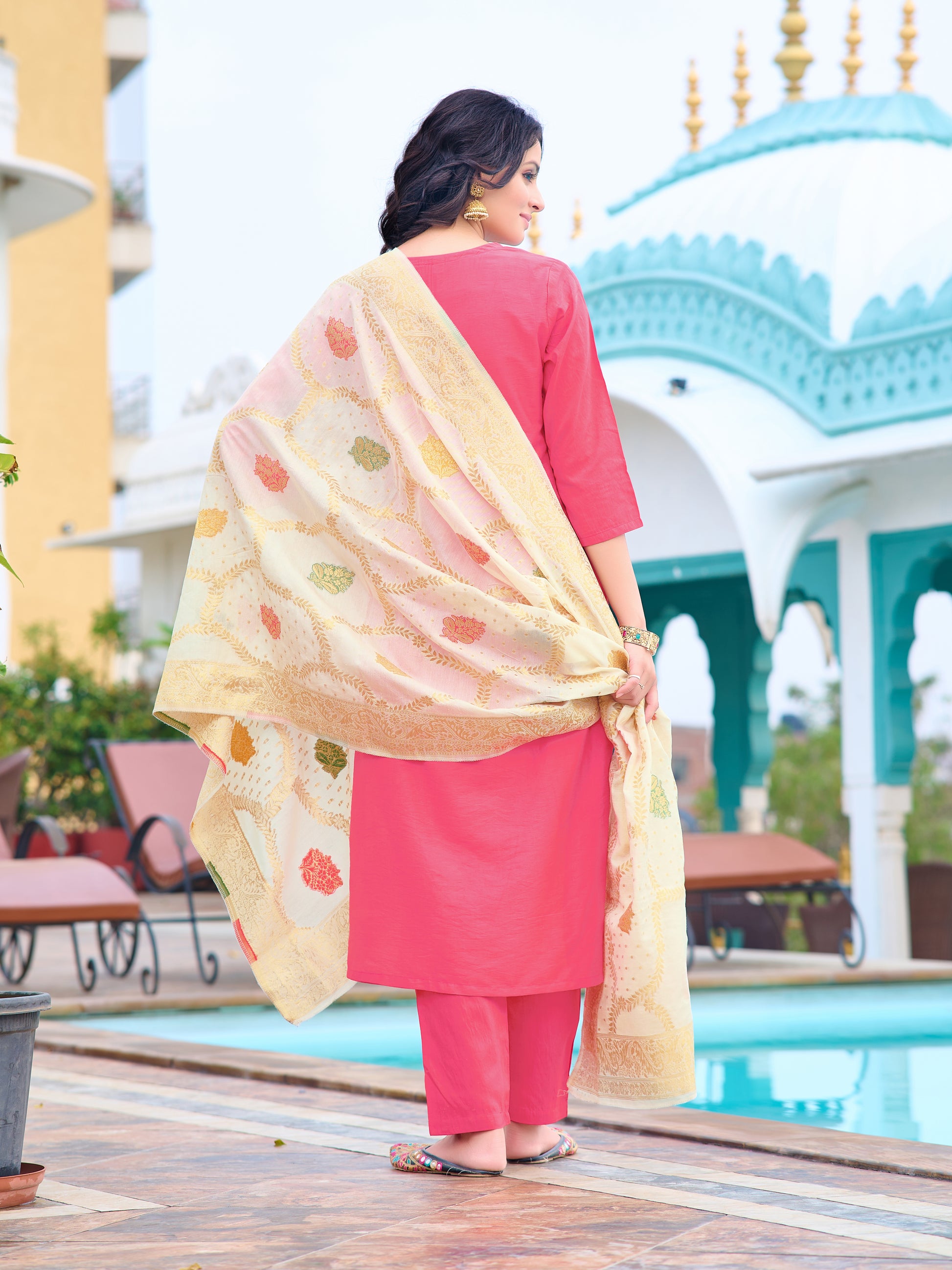Kaya Embroidered Kurta Set with Pant & Jacquard Dupatta