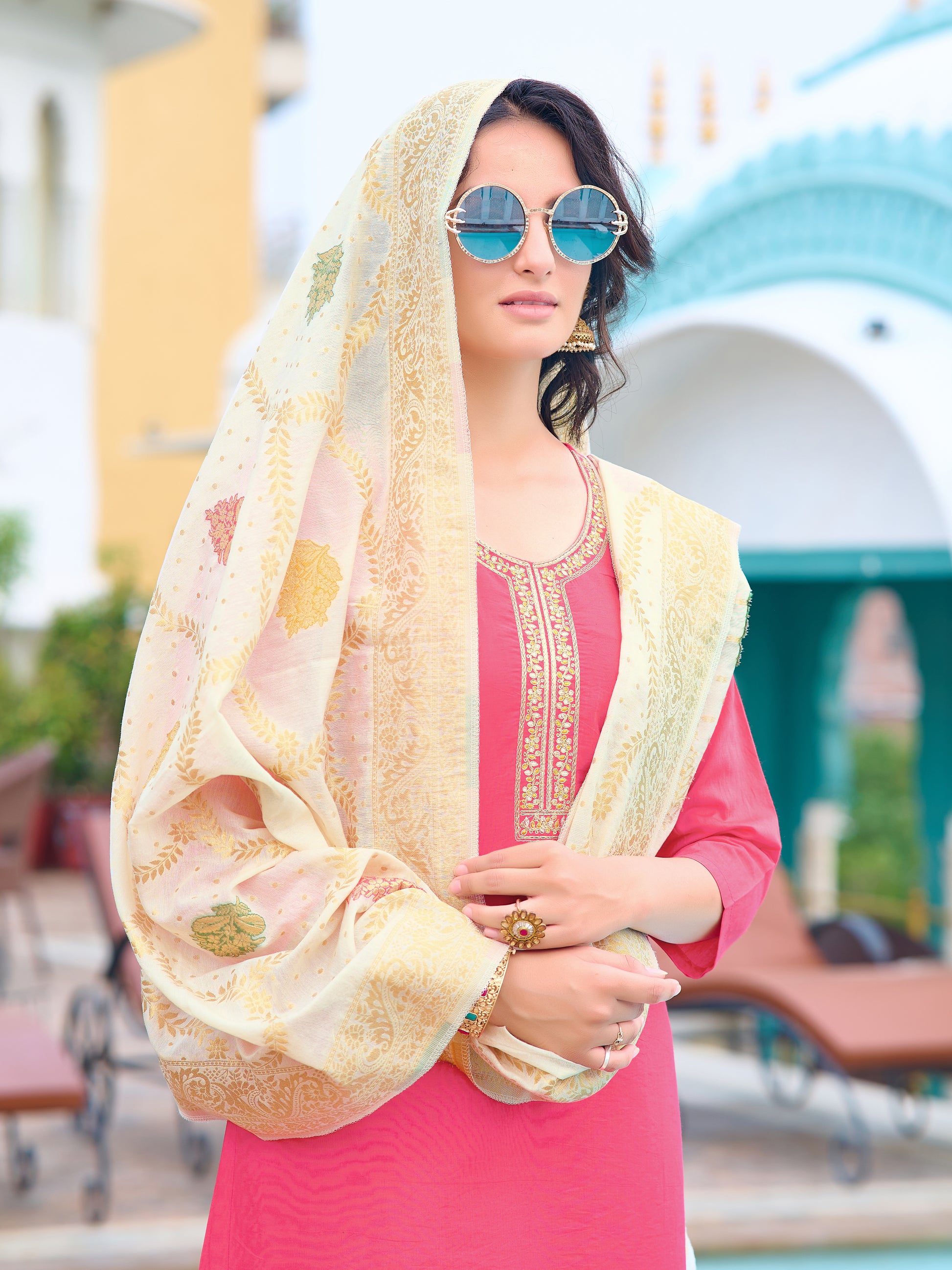 Kaya Embroidered Kurta Set with Pant & Jacquard Dupatta