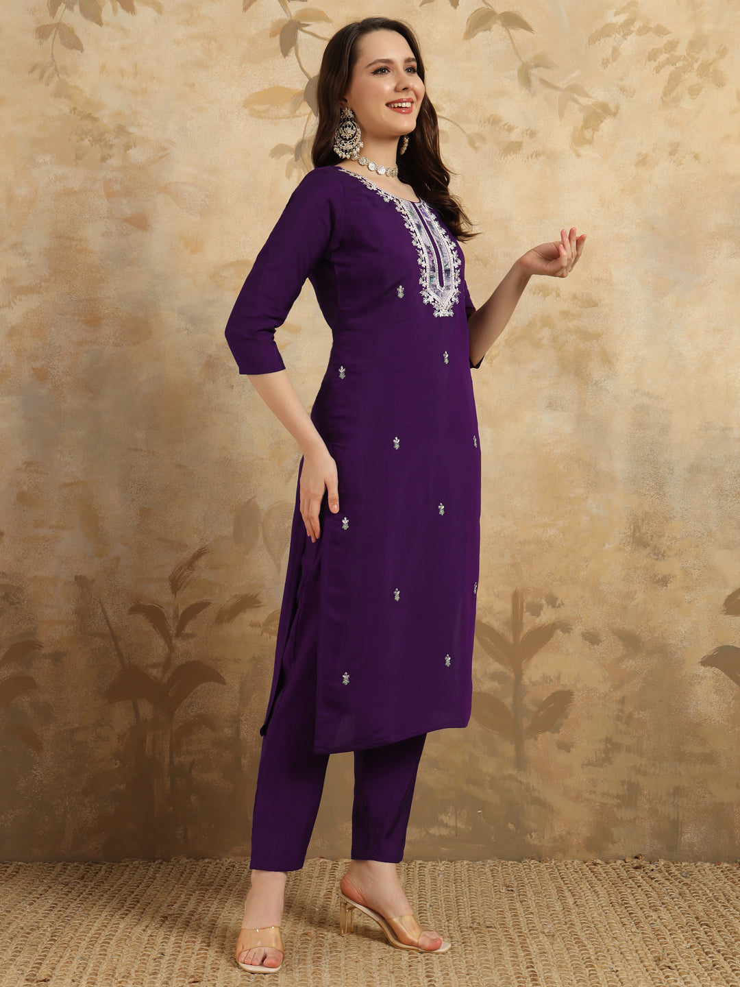 Embroidered Chanderi Kurta Set with Pant & Digital Print Dupatta