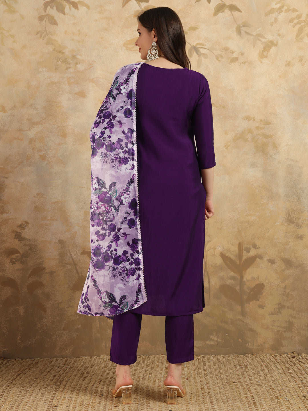 Embroidered Chanderi Kurta Set with Pant & Digital Print Dupatta