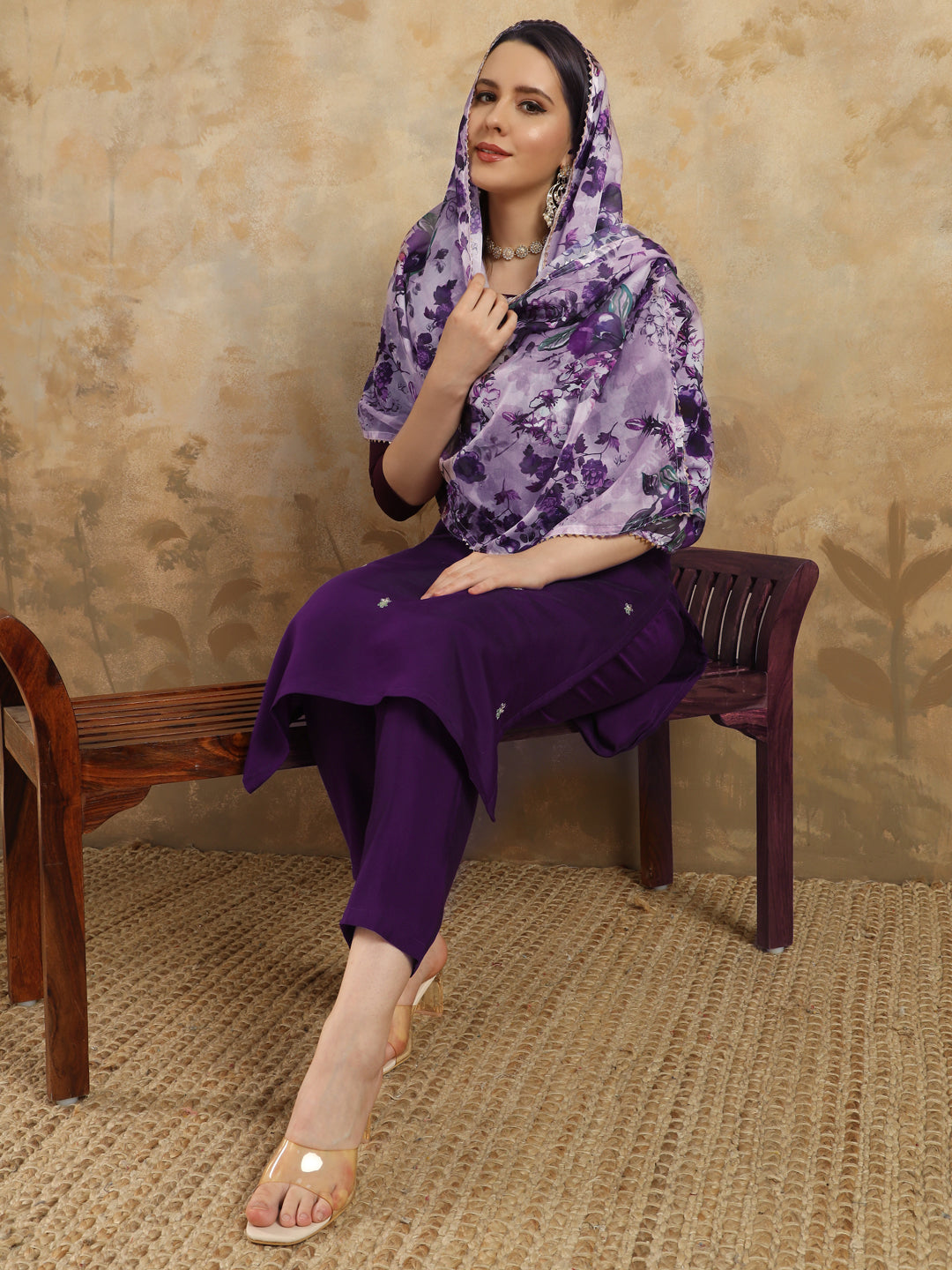 Embroidered Chanderi Kurta Set with Pant & Digital Print Dupatta