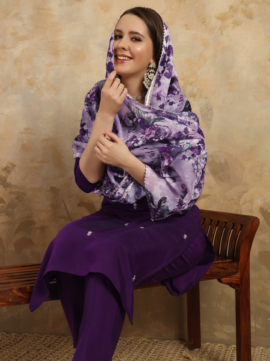 Embroidered Chanderi Kurta Set with Pant & Digital Print Dupatta