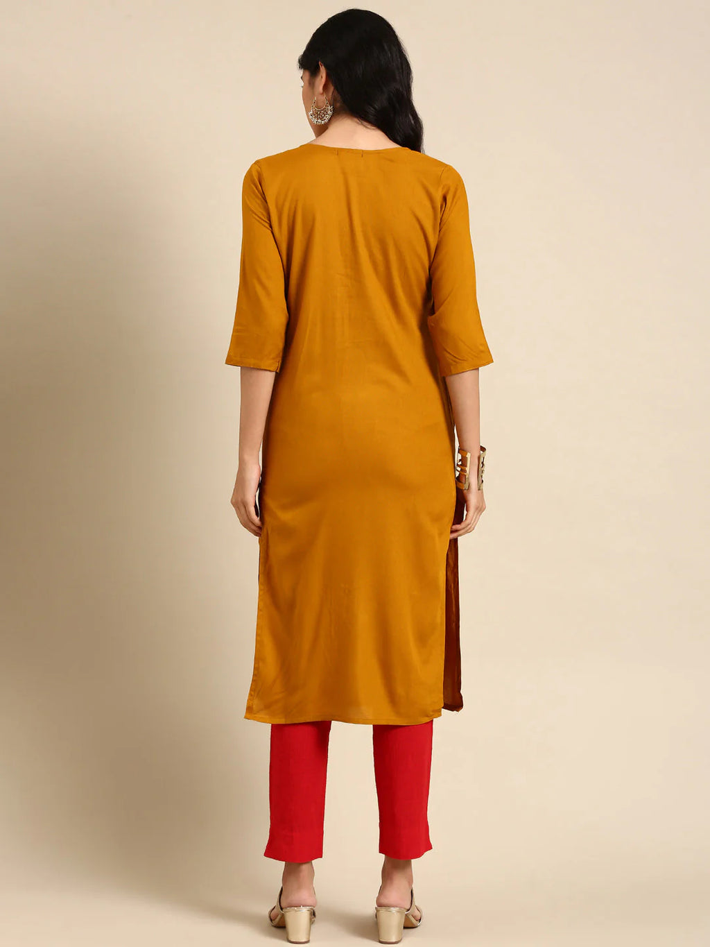 Kavya Mustard Thread-Work Straight Kurta