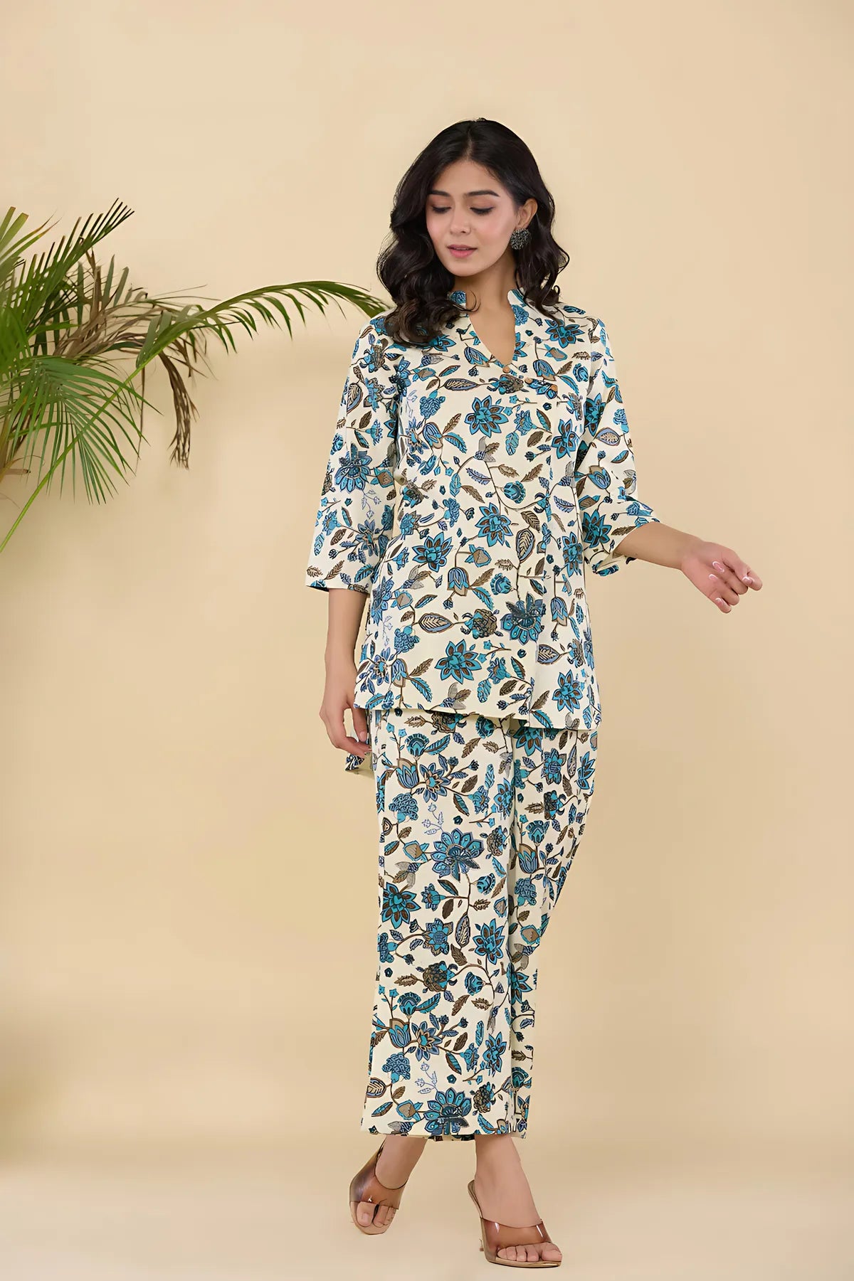 Steel Blue Aztec Printed Kurta Set