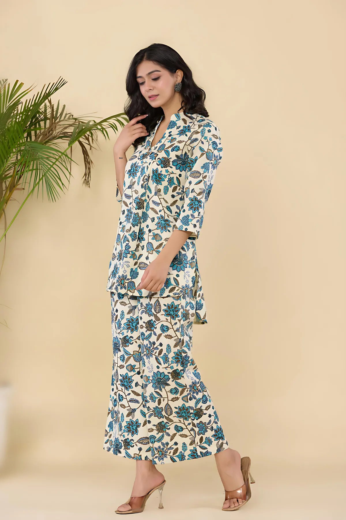 Steel Blue Aztec Printed Kurta Set