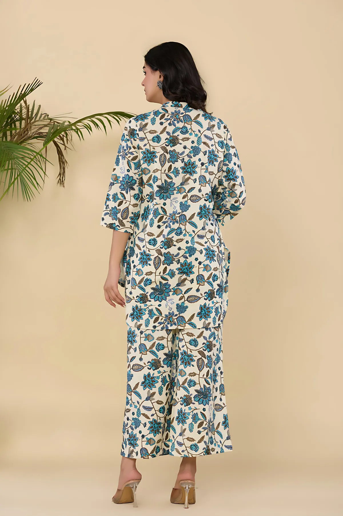 Steel Blue Aztec Printed Kurta Set