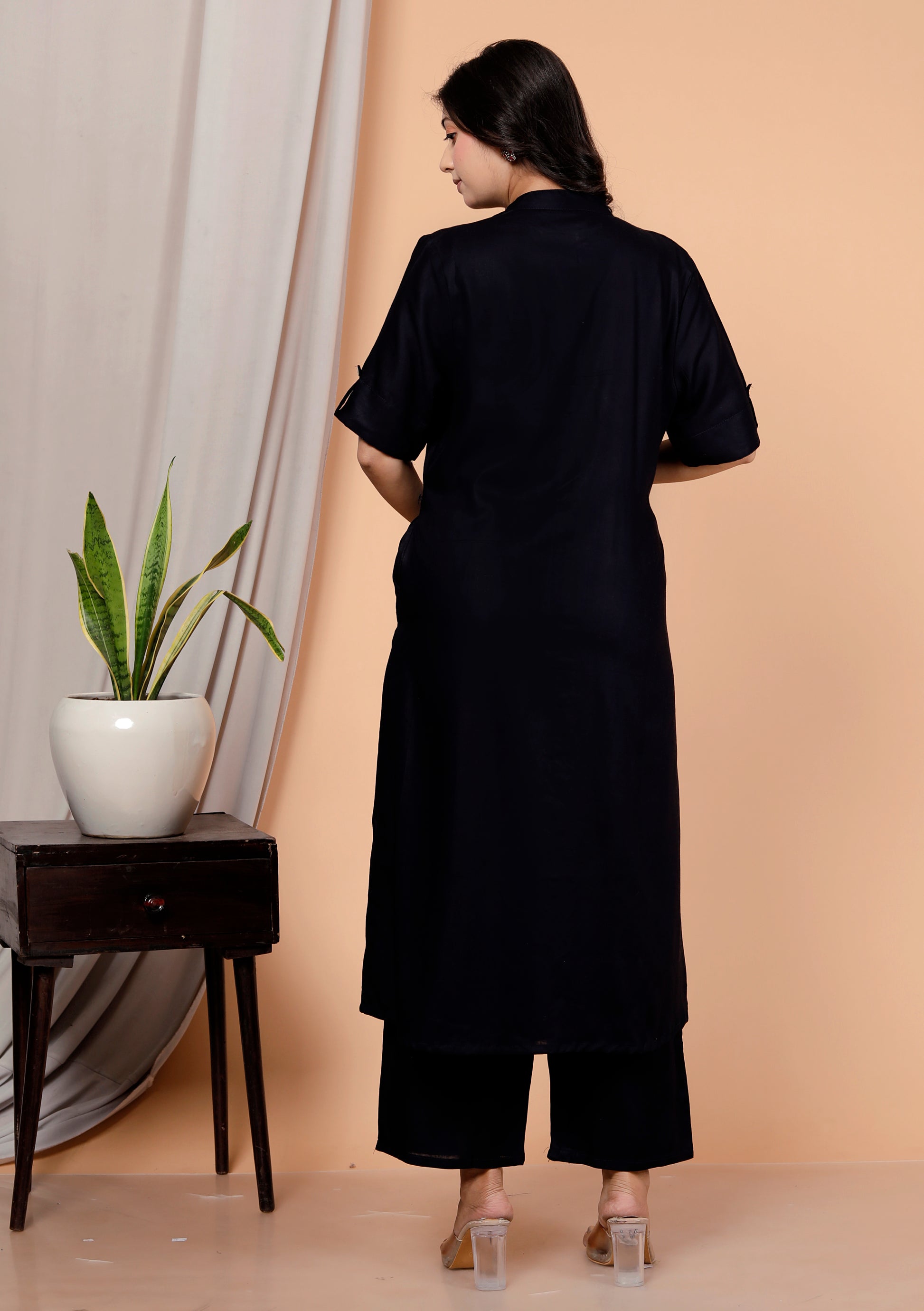 Aarika Blue Plain Kattha Cotton Set