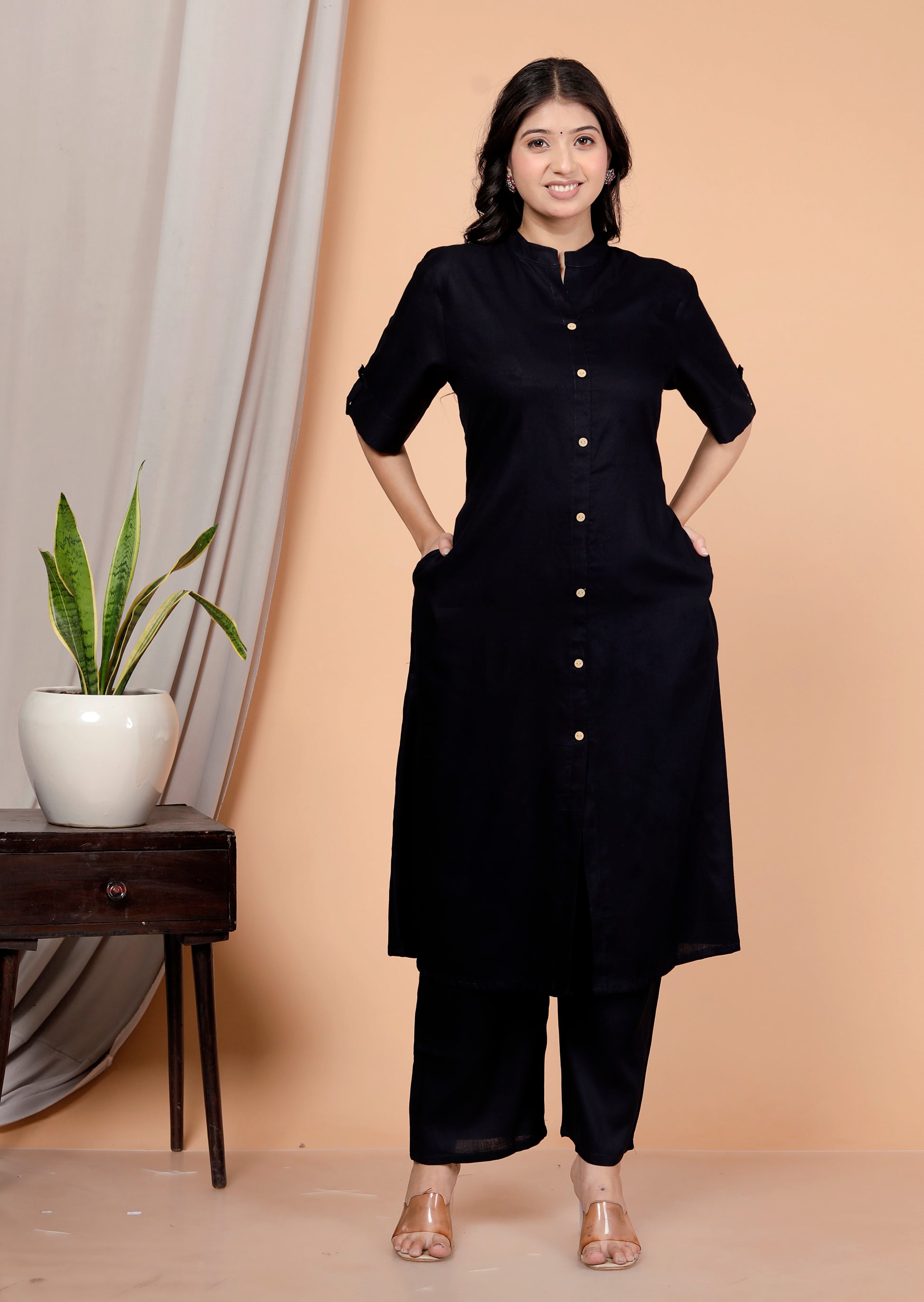 Aarika Blue Plain Kattha Cotton Set