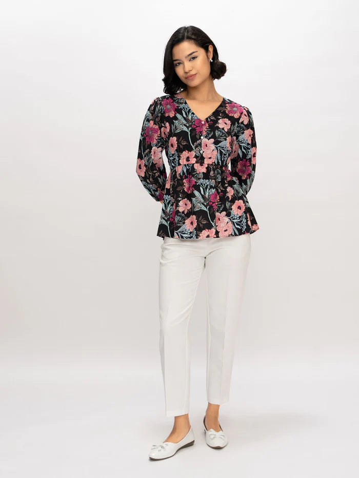 Polyester Printed Black Top