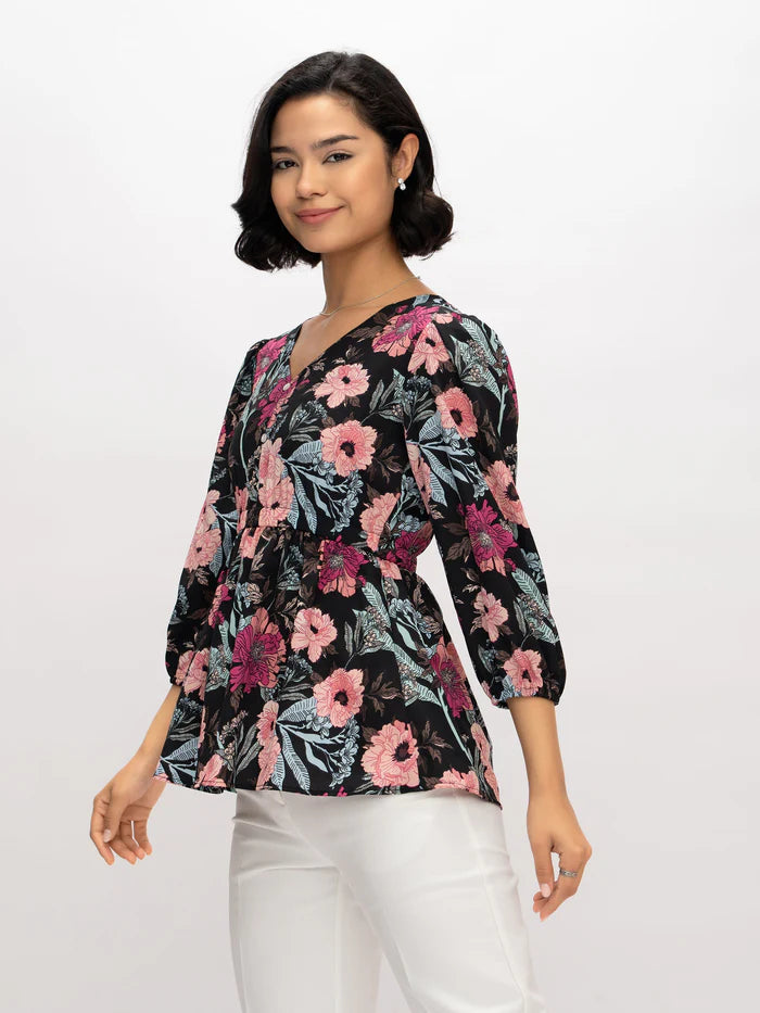 Polyester Printed Black Top