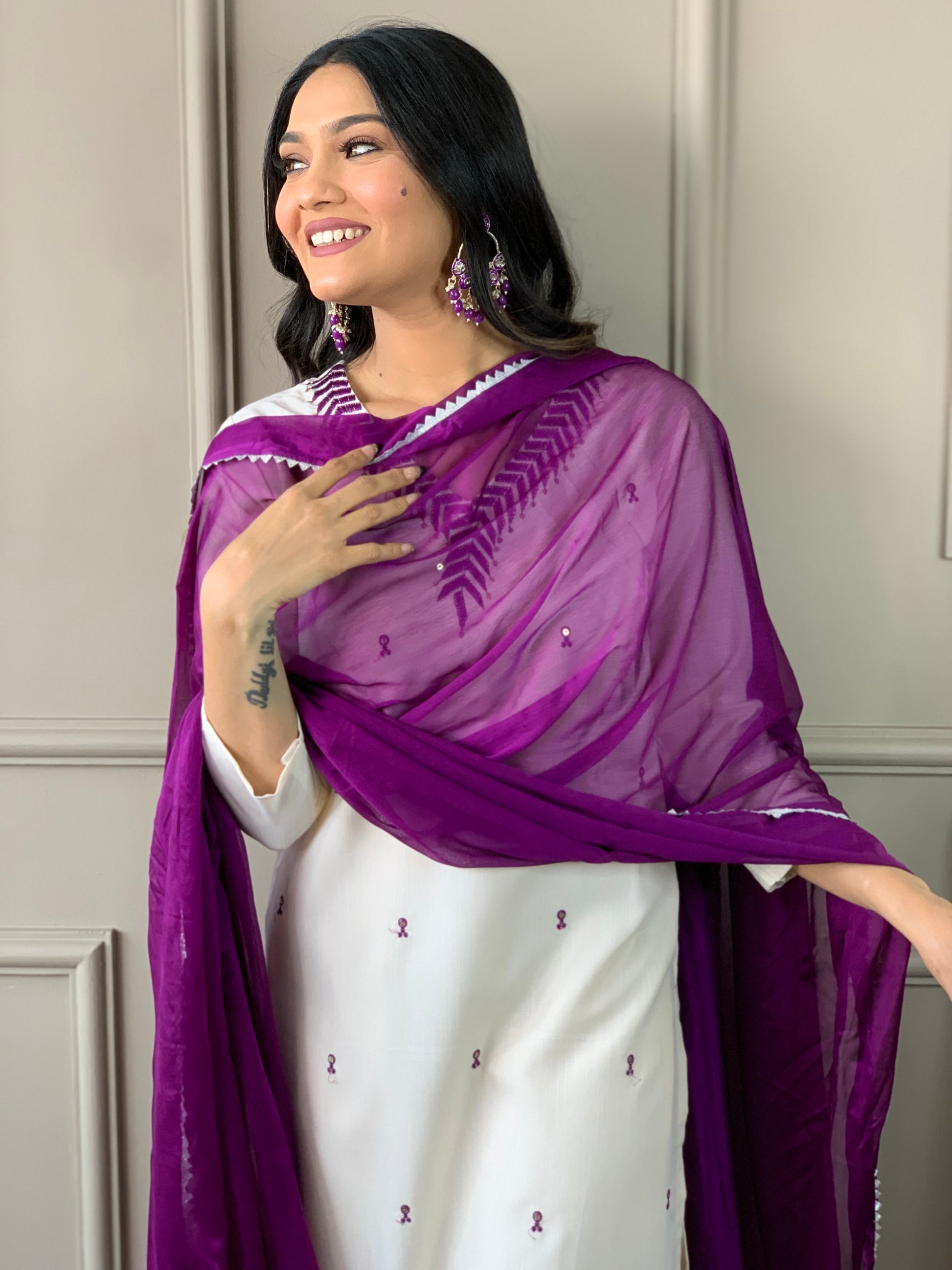 Rayon Slub Embroidered Kurta Set with Pant & Chinon Dupatta