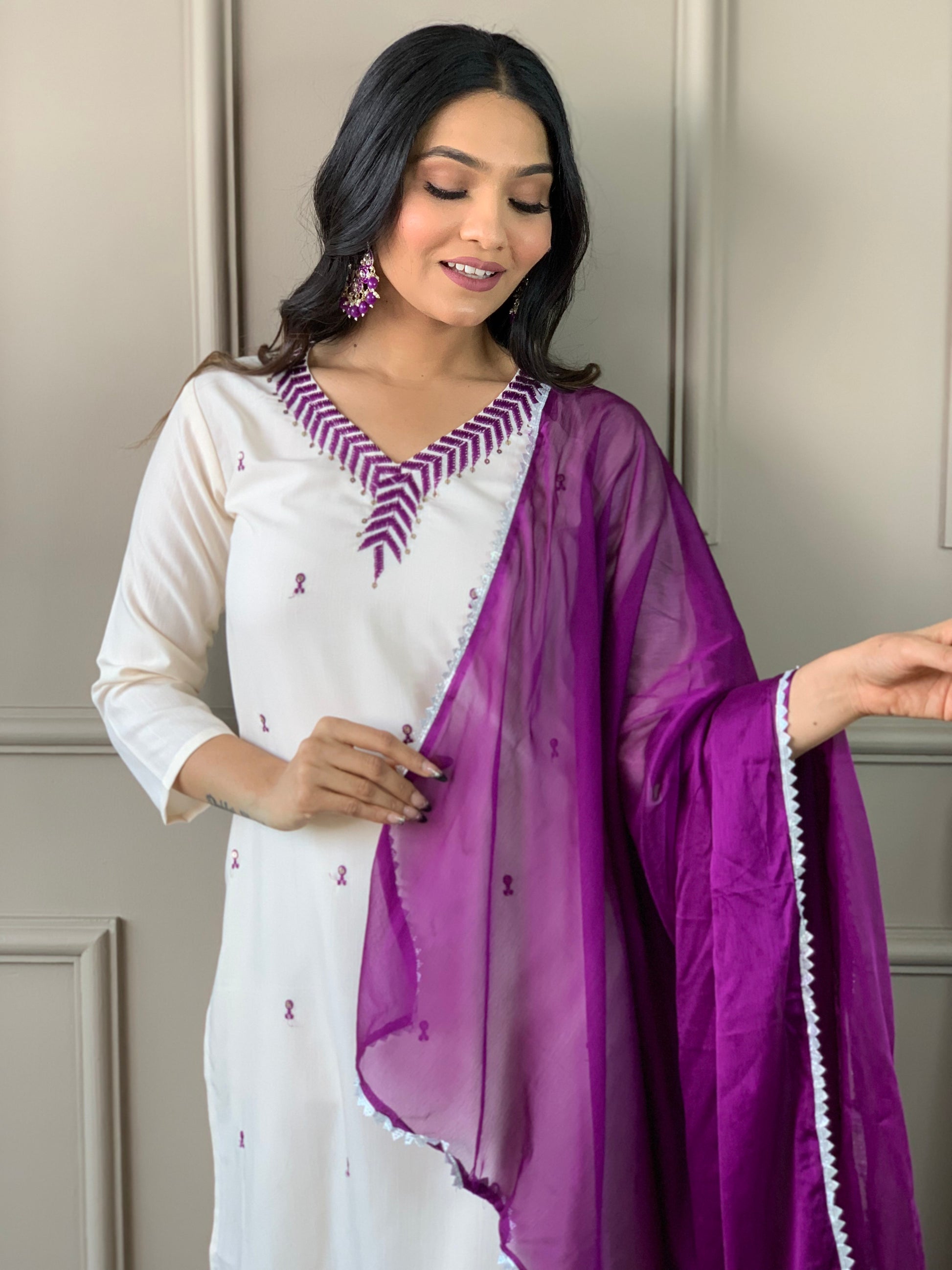 Rayon Slub Embroidered Kurta Set with Pant & Chinon Dupatta