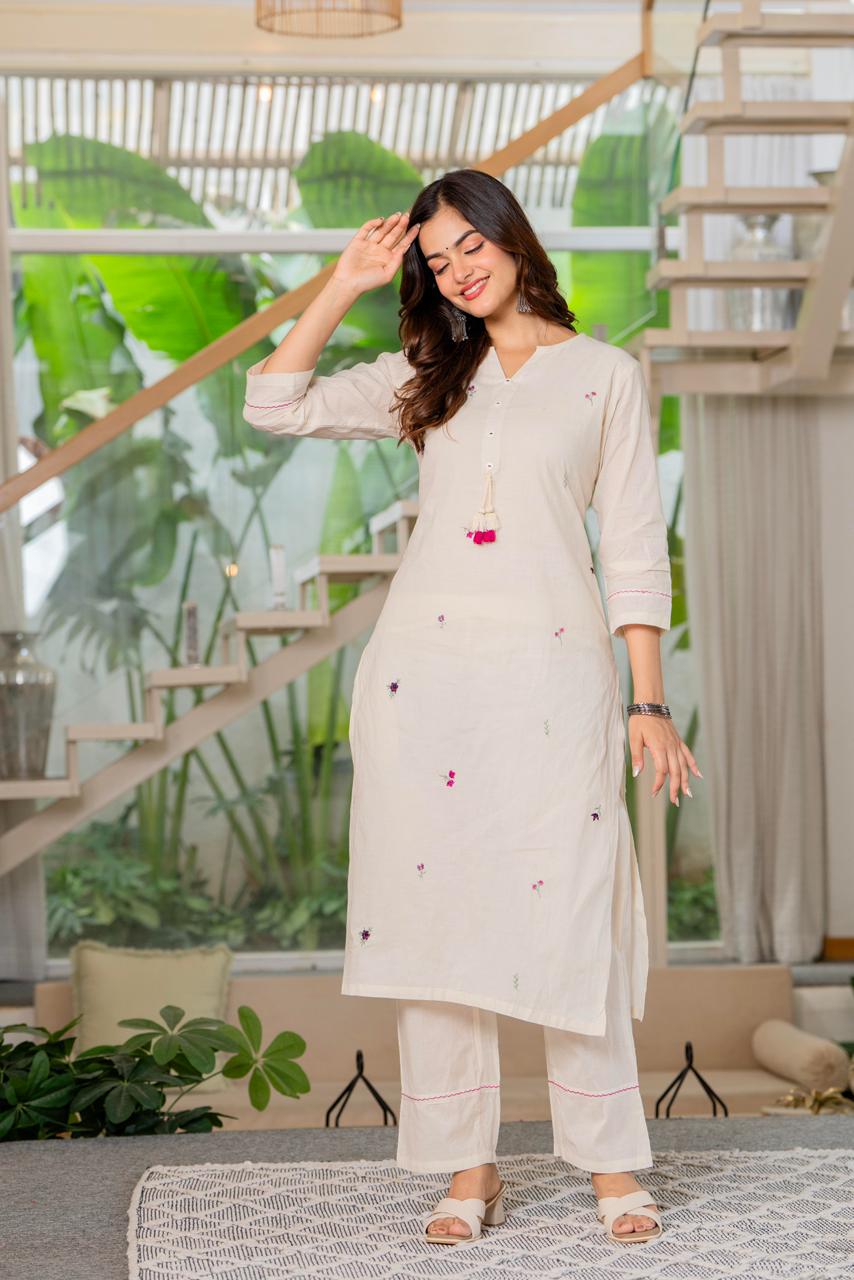 Noorvi Embroidered Cotton Cambric Kurta Pant Set ✨