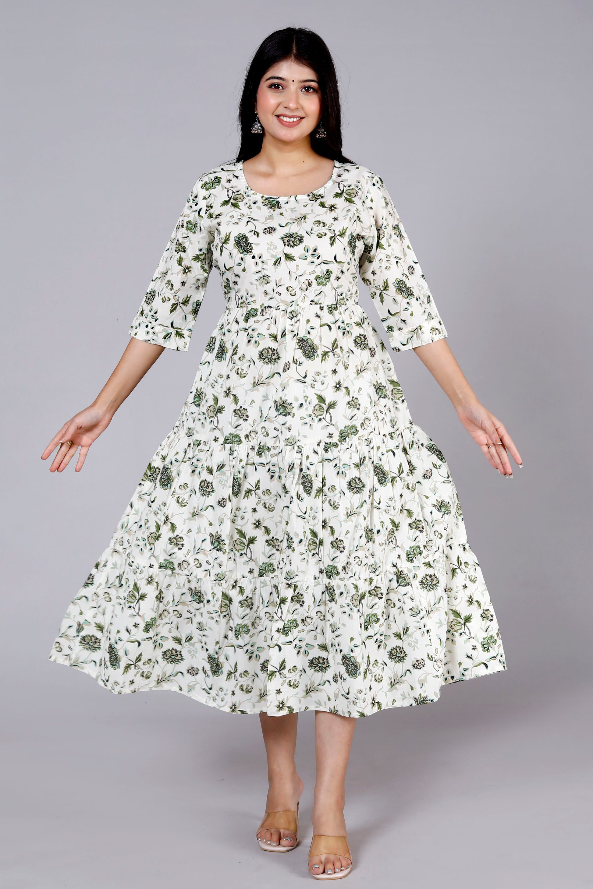 Cotton Green Flower Gown ✨