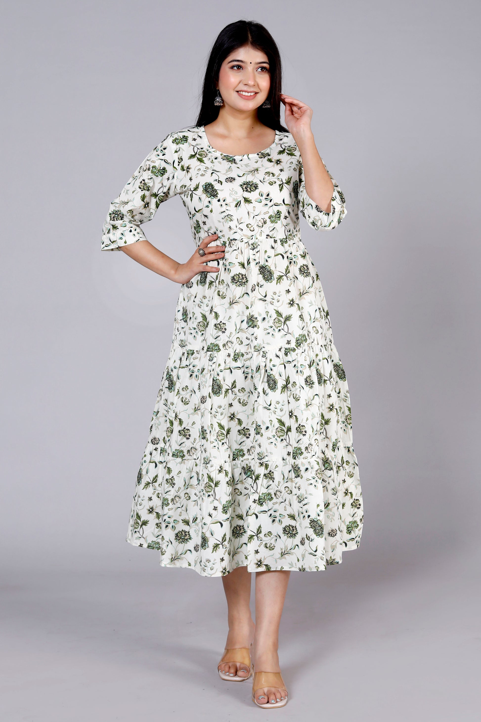 Cotton Green Flower Gown ✨