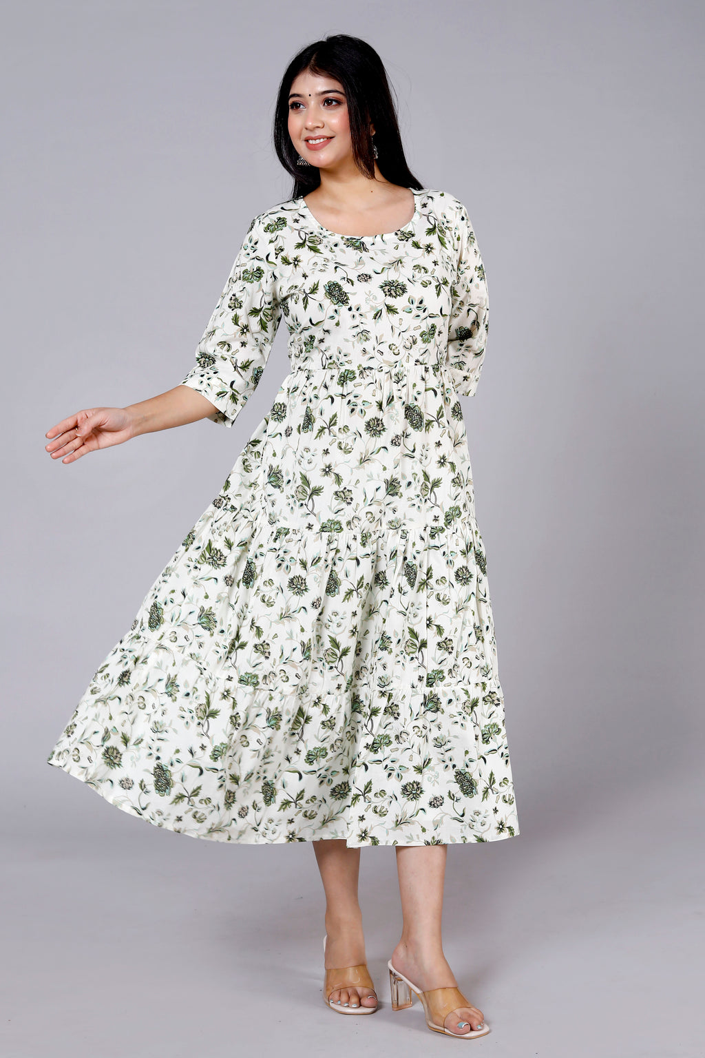 Cotton Green Flower Gown ✨