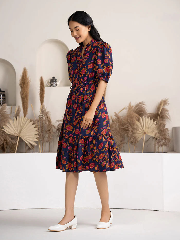 Crushed Crepe Floral Printed Dress