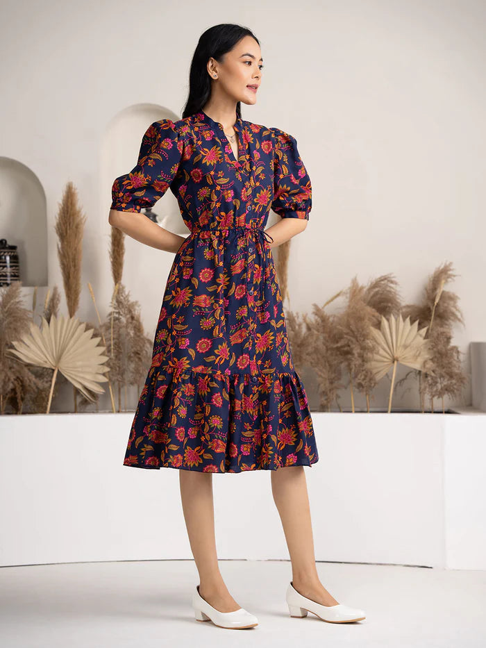 Crushed Crepe Floral Printed Dress
