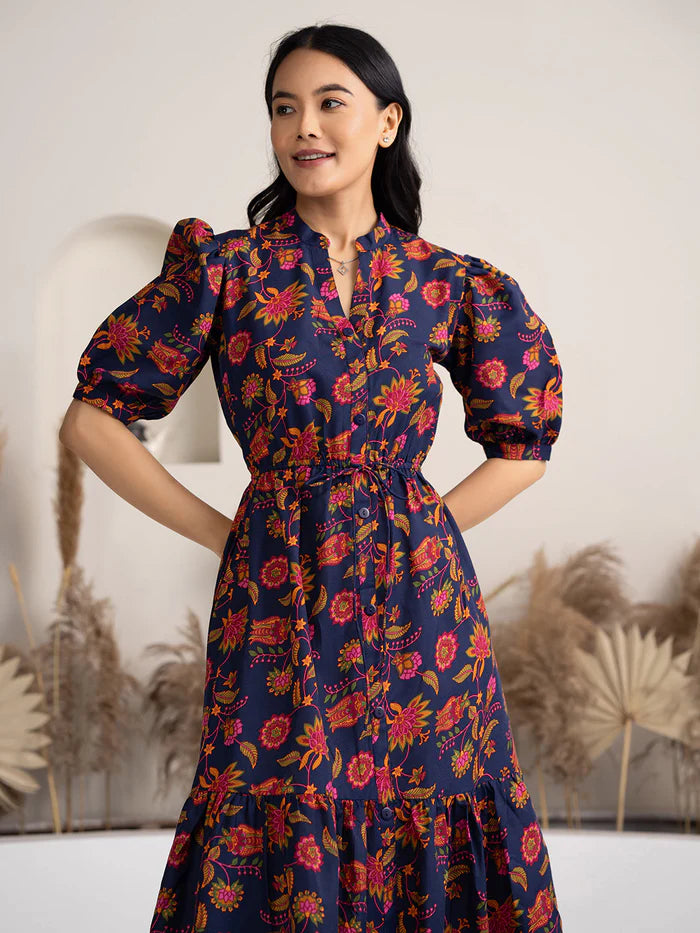 Crushed Crepe Floral Printed Dress