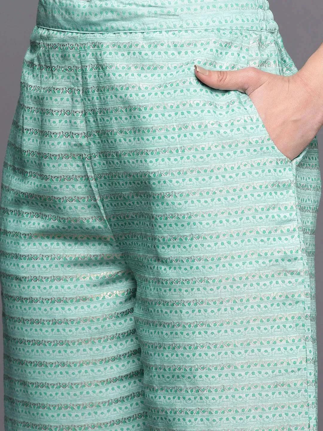 Blue Floral Print Cotton Kurta Set with Palazzo Pants