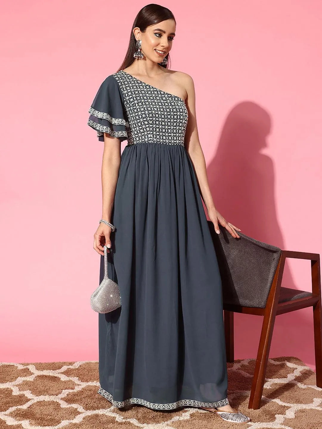 Moonlit Grace Embroidered Georgette Gown