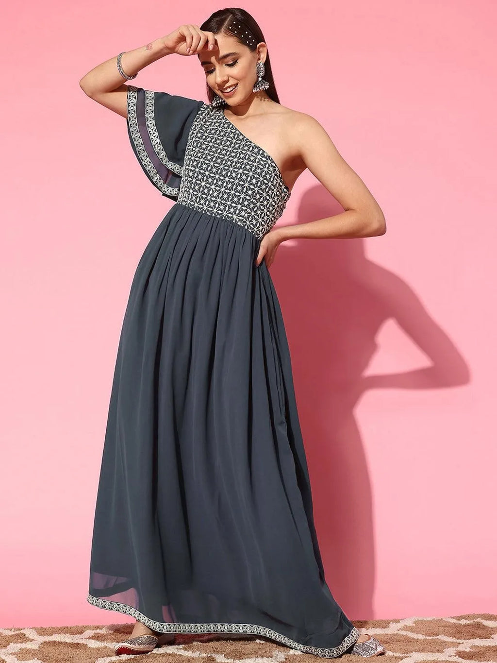 Moonlit Grace Embroidered Georgette Gown
