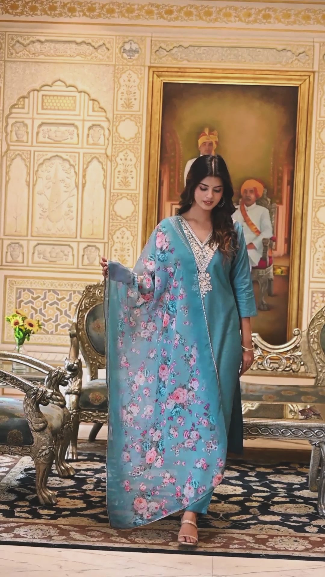 Embroidered Viscose Rayon Kurta Set with Pant & Dupatta