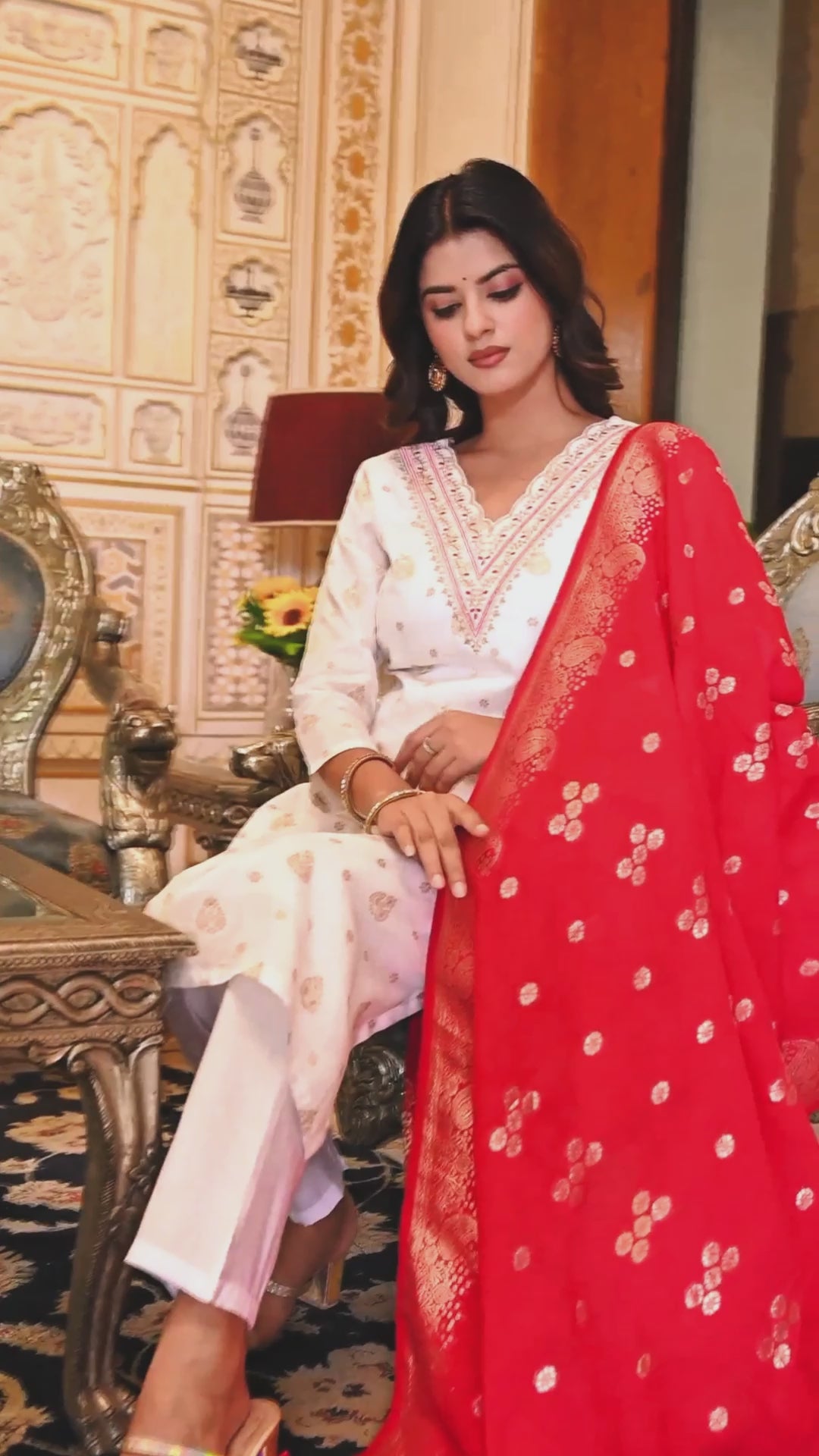 Jacquard Embroidered Kurta Set with Pant & Dupatta