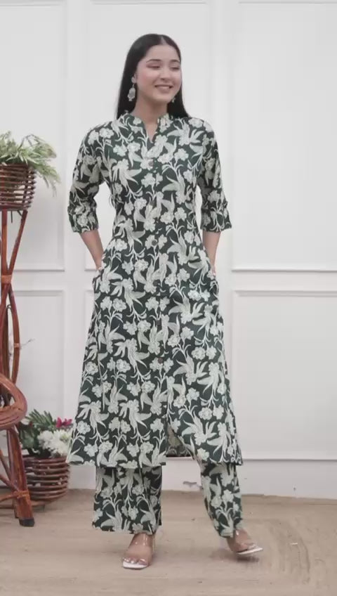 Cotton Floral Green Co-ord Set 🌿