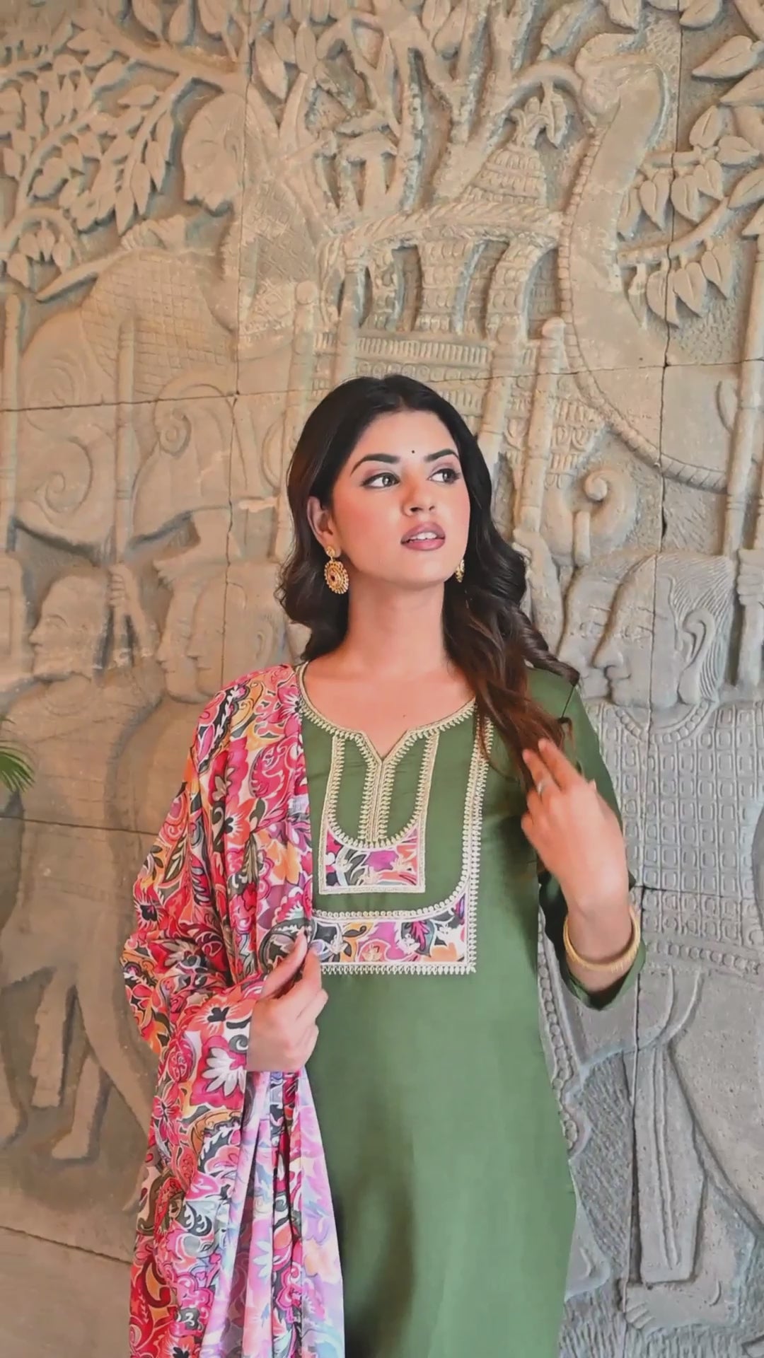 Embroidered Chanderi Kurta Set with Pant & Dupatta