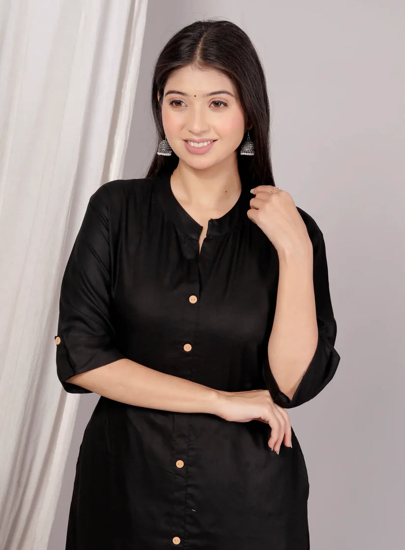 Classic Black Cotton Kurta Palazzo Set