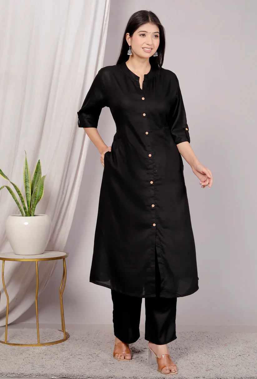 Classic Black Cotton Kurta Palazzo Set