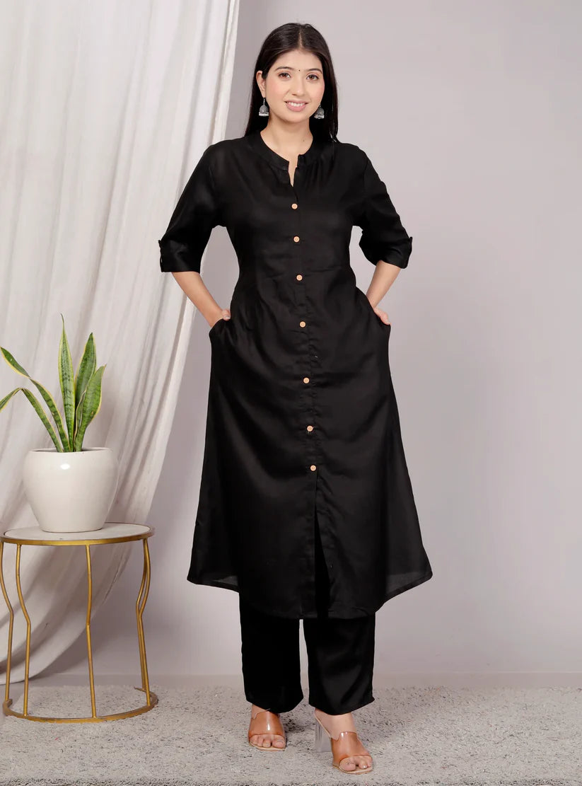 Classic Black Cotton Kurta Palazzo Set