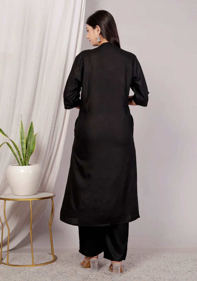 Classic Black Cotton Kurta Palazzo Set