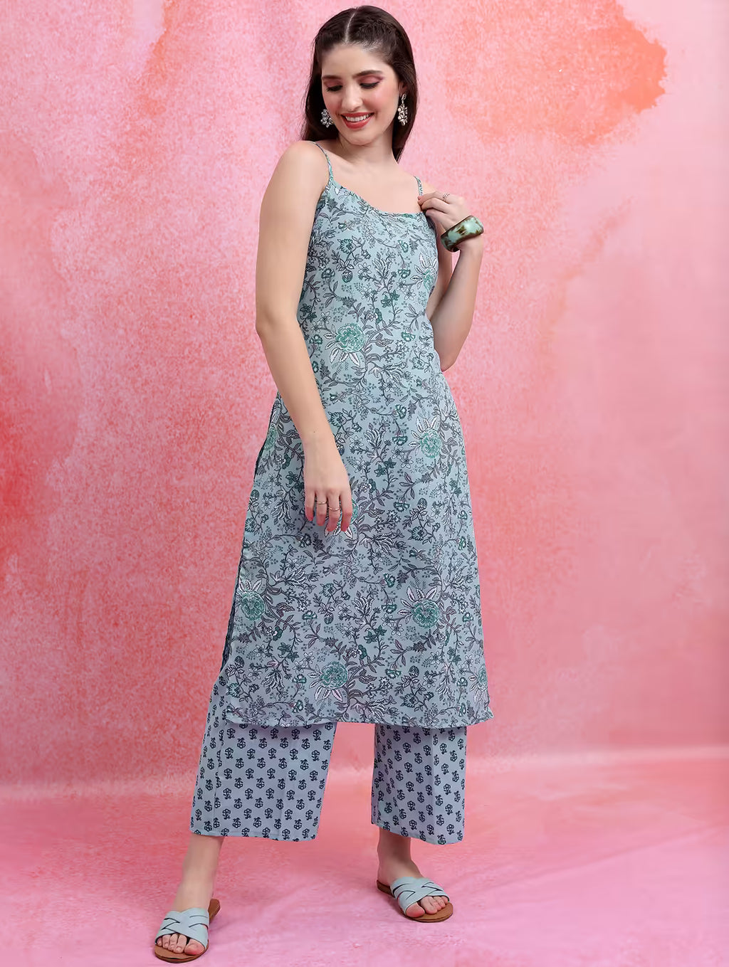 Meher Light Blue Floral Kurta Palazzo Set