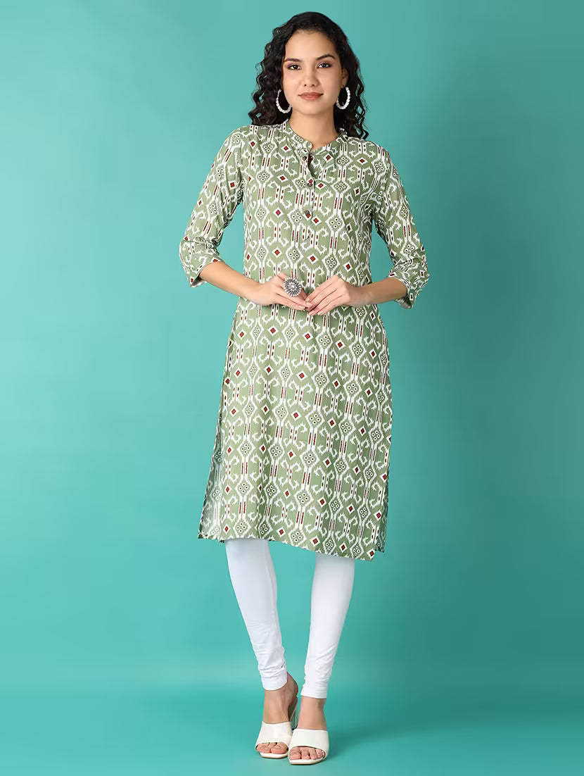 Desi Mix Avira Green Ikat Straight Kurta