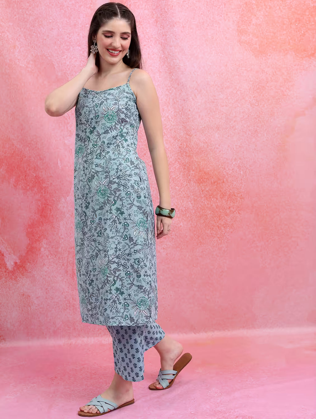 Meher Light Blue Floral Kurta Palazzo Set