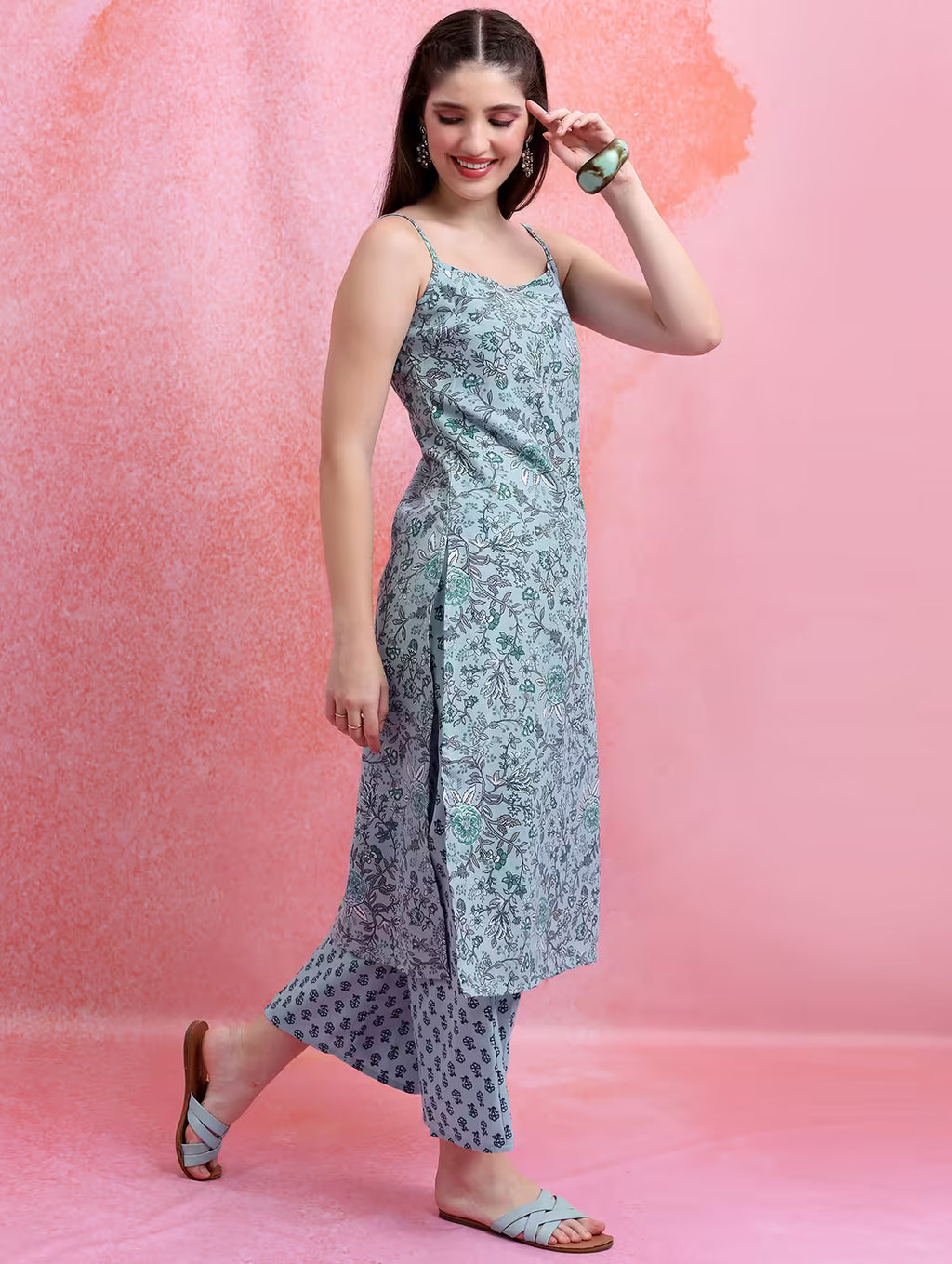 Meher Light Blue Floral Kurta Palazzo Set